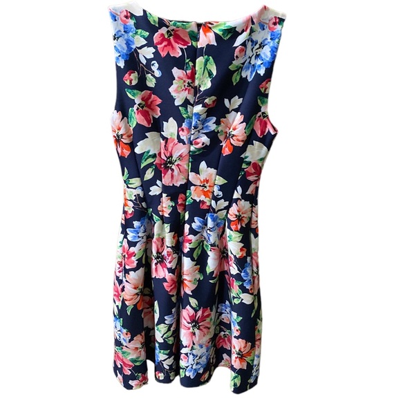 Vince Camuto Navy Floral Fit and Flare Scuba  Dress - Picture 8 of 15